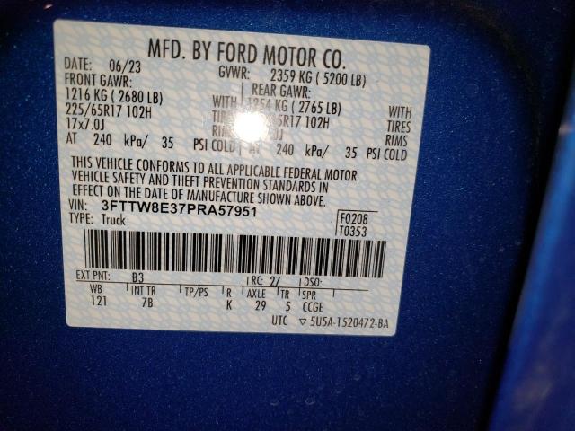 3FTTW8E37PRA57951 - 2023 FORD MAVERICK XL BLUE photo 12