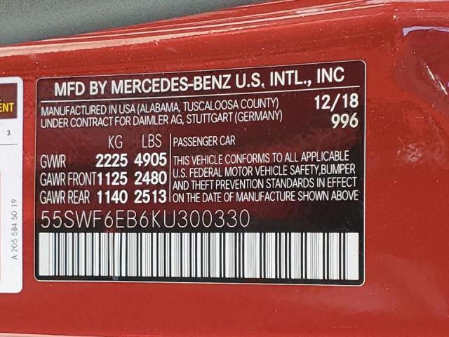 55SWF6EB6KU300330 - 2019 MERCEDES-BENZ C 43 AMG RED photo 12