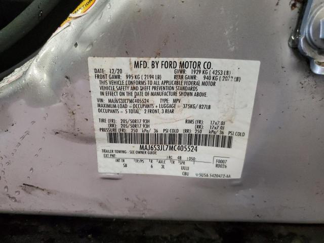 MAJ6S3JL7MC405524 - 2021 FORD ECOSPORT SES ვერცხლისფერი ფოტო 14