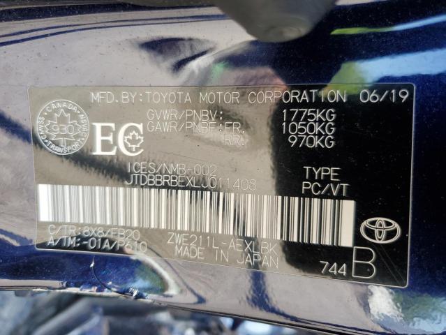 JTDBBRBEXLJ011408 - 2020 TOYOTA COROLLA LE 蓝色 照片 12