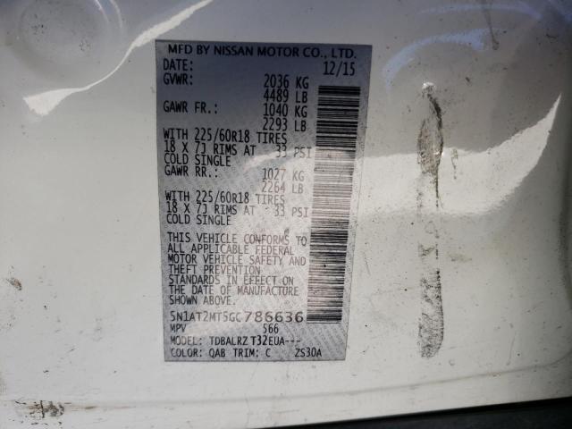 5N1AT2MT5GC786636 - 2016 NISSAN ROGUE S WHITE photo 12
