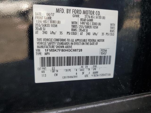 1FM5K7F80HGC68728 - 2017 FORD EXPLORER LIMITED BLACK photo 13