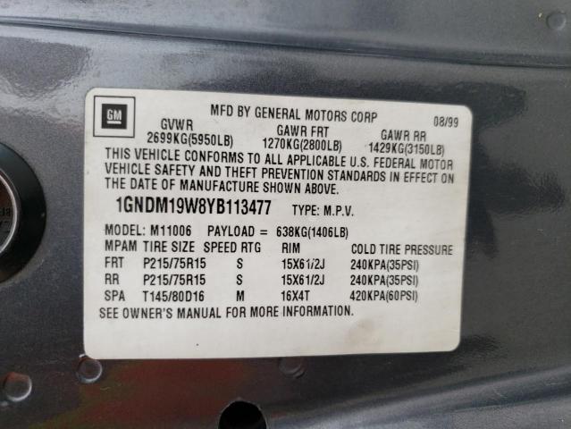 1GNDM19W8YB113477 - 2000 CHEVROLET ASTRO EXT GRAY photo 13