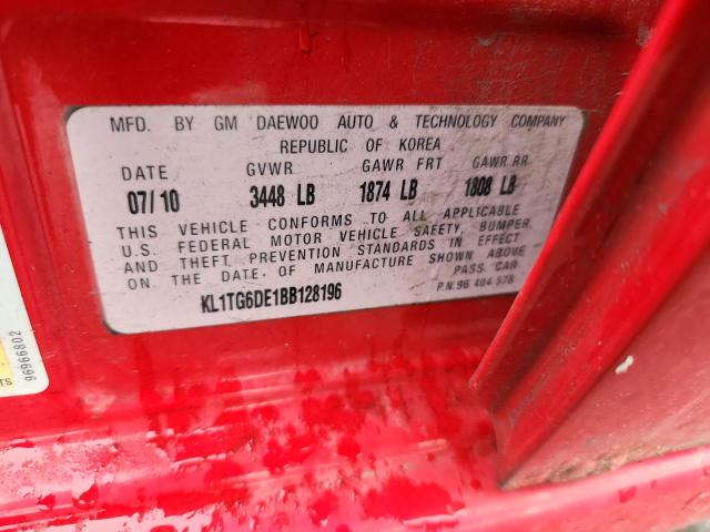 KL1TG6DE1BB128196 - 2011 CHEVROLET AVEO LT 红色 照片 12