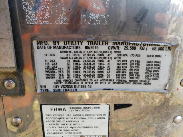 1UYVS2536GU188848 - 2016 UTILITY TRAILER أبيض صورة 8