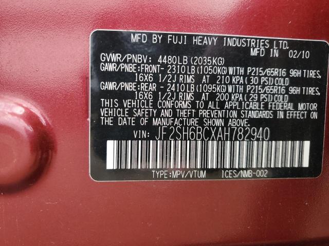 JF2SH6BCXAH782940 - 2010 SUBARU FORESTER XS RED photo 13