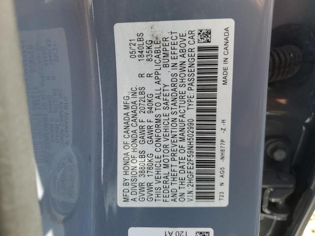 2HGFE2F59NH502990 - 2022 HONDA CIVIC SPORT 蓝色 照片 13