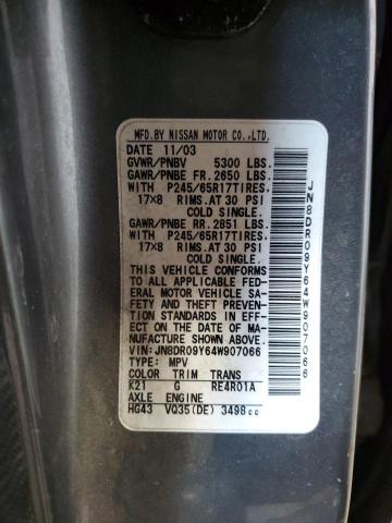 JN8DR09Y64W907066 - 2004 NISSAN PATHFINDER LE GRAY photo 13