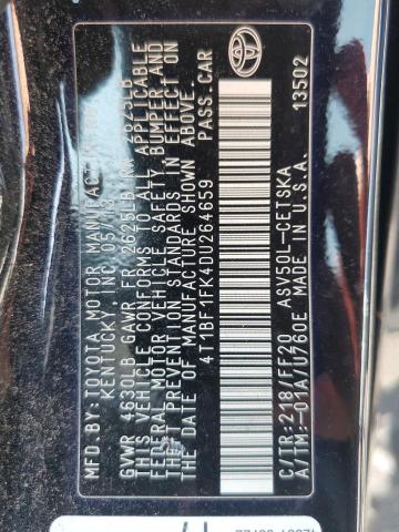 4T1BF1FK4DU264659 - 2013 TOYOTA CAMRY L BLACK photo 12