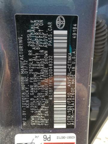 4T1BF1FK1CU048332 - 2012 TOYOTA CAMRY BASE 石墨色 照片 12