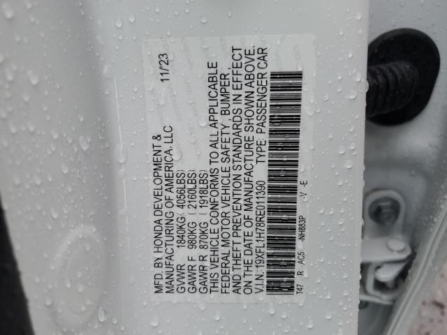 19XFL1H78RE011390 - 2024 HONDA CIVIC EXL თეთრი ფოტო 12