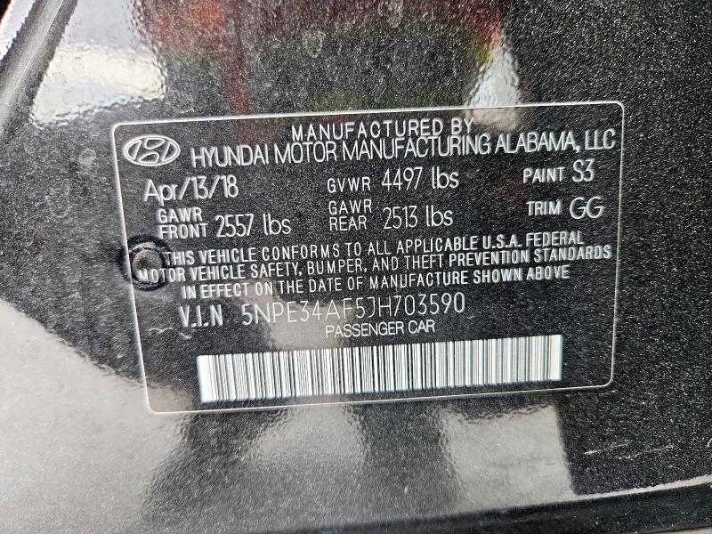 5NPE34AF5JH703590 - 2018 HYUNDAI SONATA SPORT შავი ფოტო 13