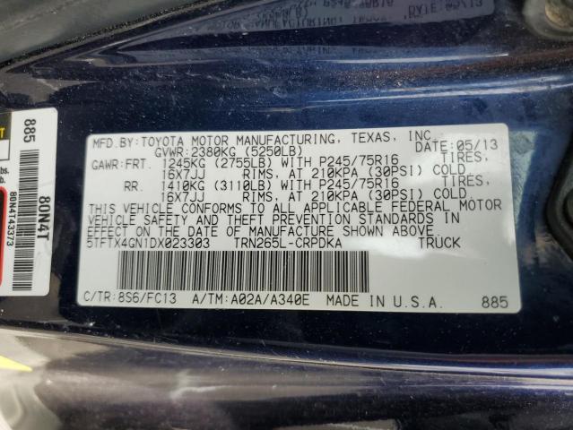 5TFTX4GN1DX023303 - 2013 TOYOTA TACOMA PRERUNNER ACCESS CAB BLUE photo 12