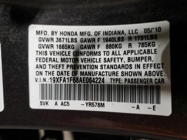 19XFA1F68AE064224 - 2010 HONDA CIVIC LX-S Gri fotoğraf 12