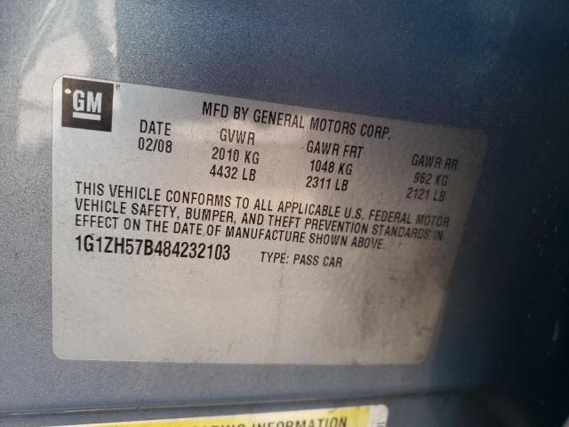 1G1ZH57B484232103 - 2008 CHEVROLET MALIBU 1LT BLUE photo 10