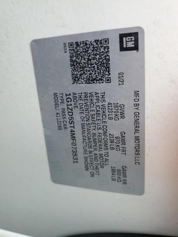 1G1ZD5ST4MF073531 - 2021 CHEVROLET MALIBU LT WHITE photo 12