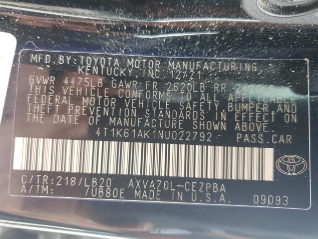 4T1K61AK1NU022792 - 2022 TOYOTA CAMRY XSE BLACK photo 13