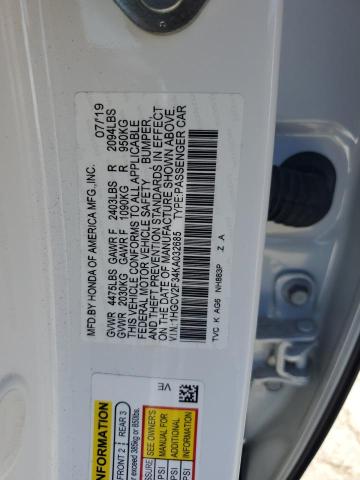 1HGCV2F34KA032685 - 2019 HONDA ACCORD SPORT أبيض صورة 12