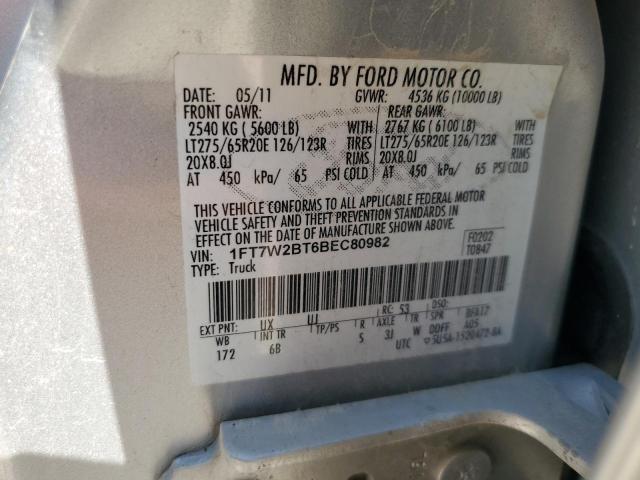 1FT7W2BT6BEC80982 - 2011 FORD F250 SUPER DUTY ვერცხლისფერი ფოტო 12