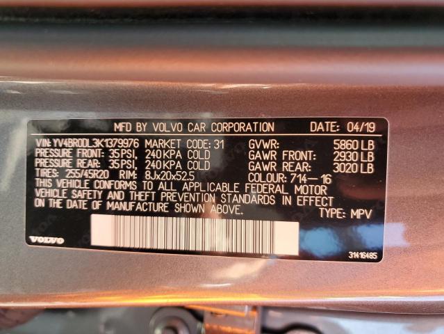 YV4BR0DL3K1379976 - 2019 VOLVO XC60 T8 INSCRIPTION SILVER photo 12