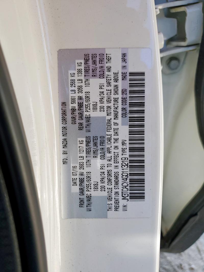 JM3TCACY4G0113219 - 2016 MAZDA CX-9 TOURING Weiß Foto 13