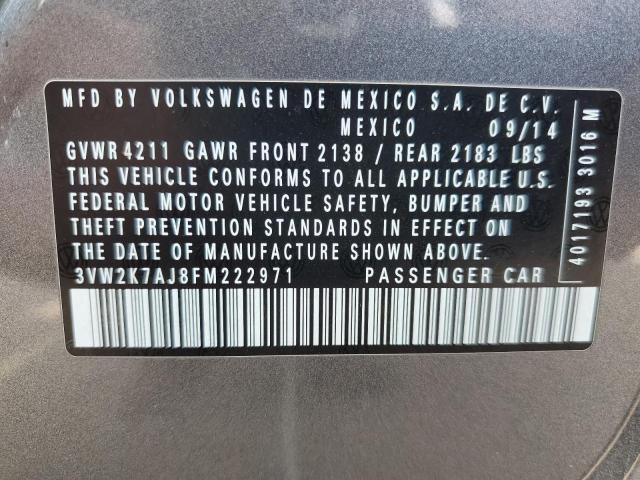 3VW2K7AJ8FM222971 - 2015 VOLKSWAGEN JETTA BASE 灰色 照片 12