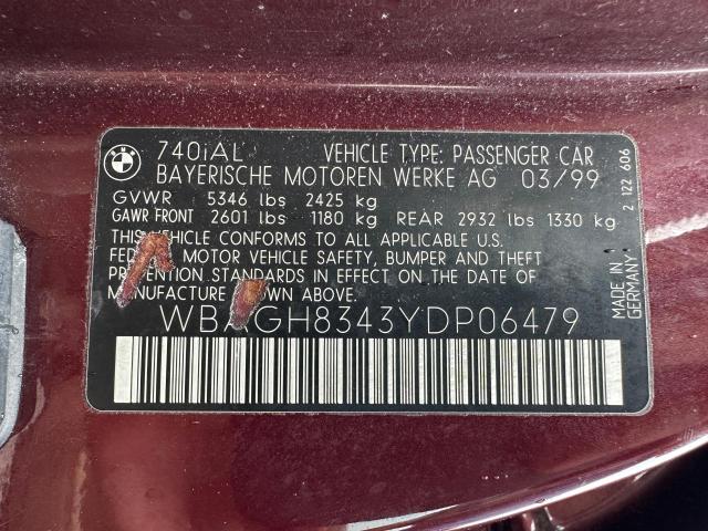 WBAGH8343YDP06479 - 2000 BMW 740 IL MAROON photo 10
