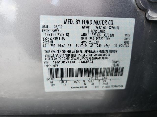 1FMSK7FHXLGA04623 - 2020 FORD EXPLORER LIMITED SILVER photo 13