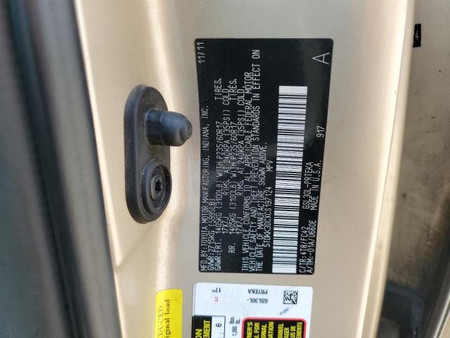 5TDKK3DCXCS197124 - 2012 TOYOTA SIENNA LE ოქროსფერი ფოტო 14