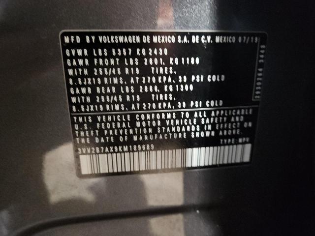 3VV2B7AX9KM189689 - 2019 VOLKSWAGEN TIGUAN SE ნაცრისფერი ფოტო 13