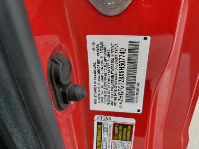 2HGFG128X8H507740 - 2008 HONDA CIVIC EX RED photo 12