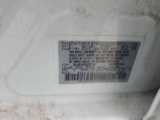 3N1AB7AP6JY327581 - 2018 NISSAN SENTRA S WHITE photo 12