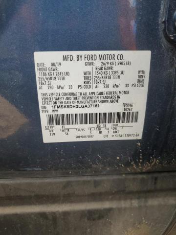 1FMSK8DH3LGA37181 - 2020 FORD EXPLORER XLT Көк фото 14