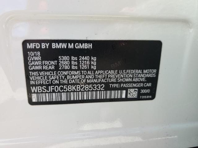 WBSJF0C58KB285332 - 2019 BMW M5 WHITE photo 12