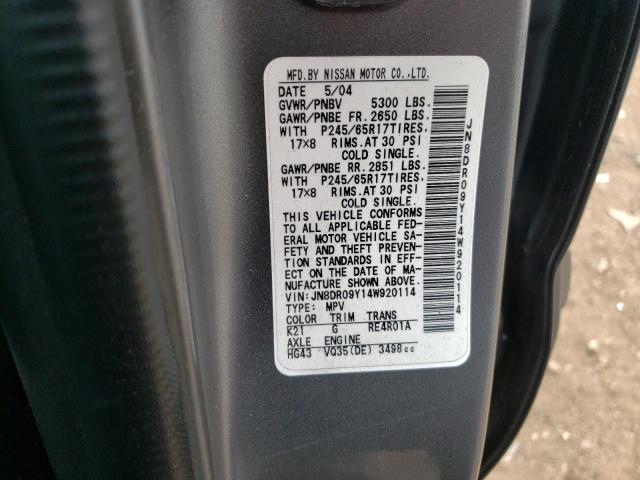 JN8DR09Y14W920114 - 2004 NISSAN PATHFINDER LE 灰色 照片 12