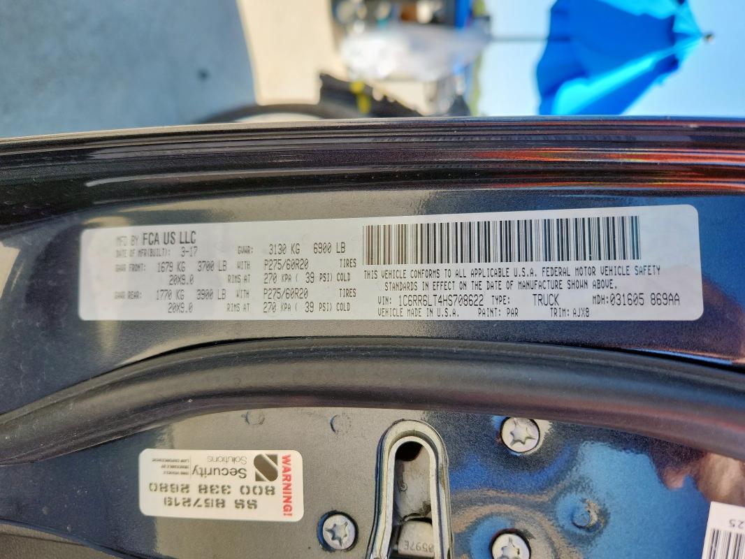 1C6RR6LT4HS708622 - 2017 RAM 1500 SLT GRAY photo 13