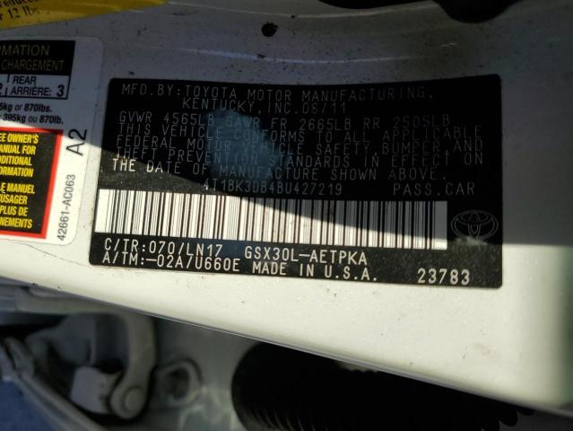 4T1BK3DB4BU427219 - 2011 TOYOTA AVALON BASE WHITE photo 12