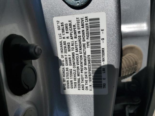 19XFB2F90CE348379 - 2012 HONDA CIVIC EXL Արծաթագույն լուսանկար 12
