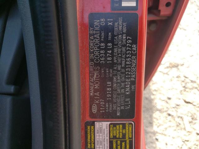 KNADE123186337797 - 2008 KIA RIO BASE ORANGE photo 12