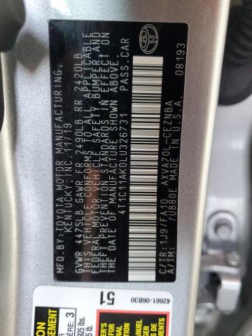 4T1C11AK0LU326731 - 2020 TOYOTA CAMRY LE SILVER photo 12