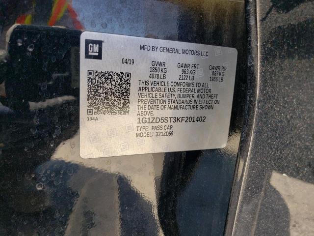 1G1ZD5ST3KF201402 - 2019 CHEVROLET MALIBU LT Czarny zdjęcie 12