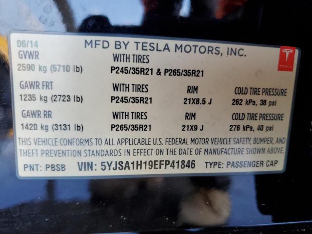 5YJSA1H19EFP41846 - 2014 TESLA MODEL S შავი ფოტო 13