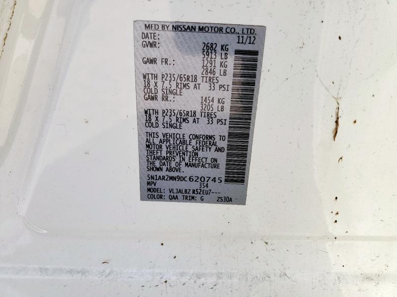 5N1AR2MN9DC620745 - 2013 NISSAN PATHFINDER S WHITE photo 13