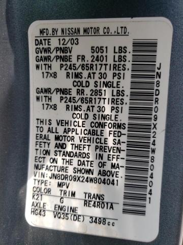 JN8DR09X24W804041 - 2004 NISSAN PATHFINDER LE GRAY photo 13