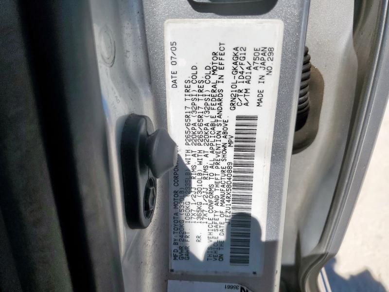 JTEZU14RX58040889 - 2005 TOYOTA 4RUNNER SR5 Gümüş fotoğraf 13