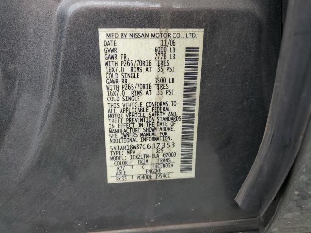 5N1AR18W87C617353 - 2007 NISSAN PATHFINDER LE 灰色 照片 13