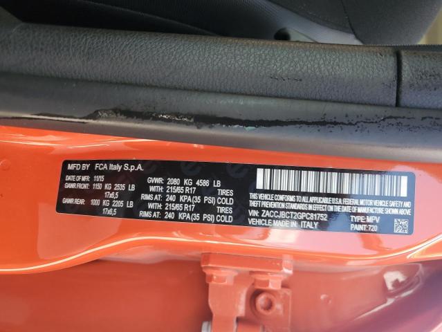 ZACCJBCT2GPC81752 - 2016 JEEP RENEGADE TRAILHAWK ORANGE photo 14