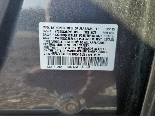 5FNYF4H53FB054105 - 2015 HONDA PILOT EXL GRAY photo 13