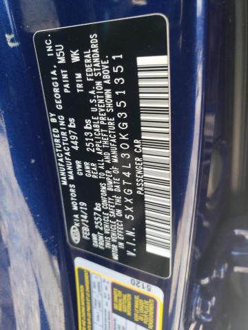 5XXGT4L30KG351351 - 2019 KIA OPTIMA LX ლურჯი ფოტო 12