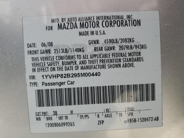 1YVHP82B295M00440 - 2009 MAZDA 6 S SILVER photo 12